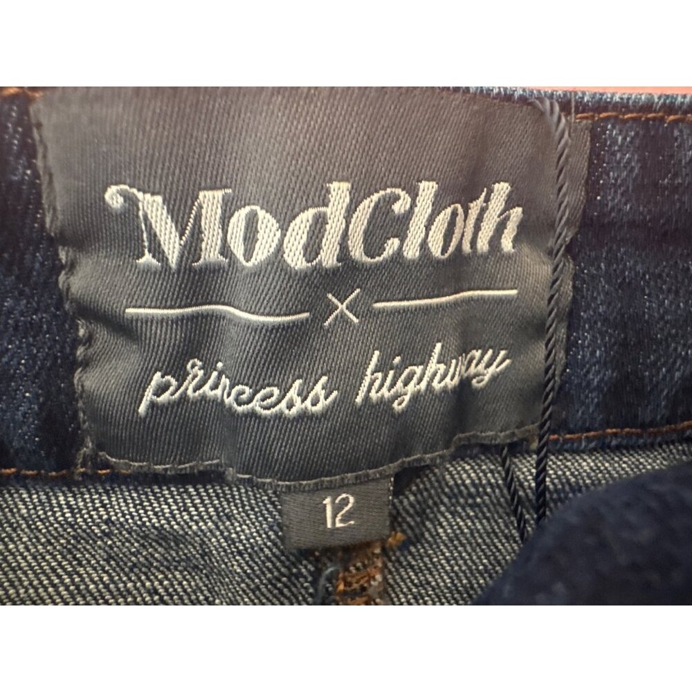New ModCloth X Princess Highway 8 Denim Skirt W/ Floral & Cat Embroidery Blue - Picture 4 of 10